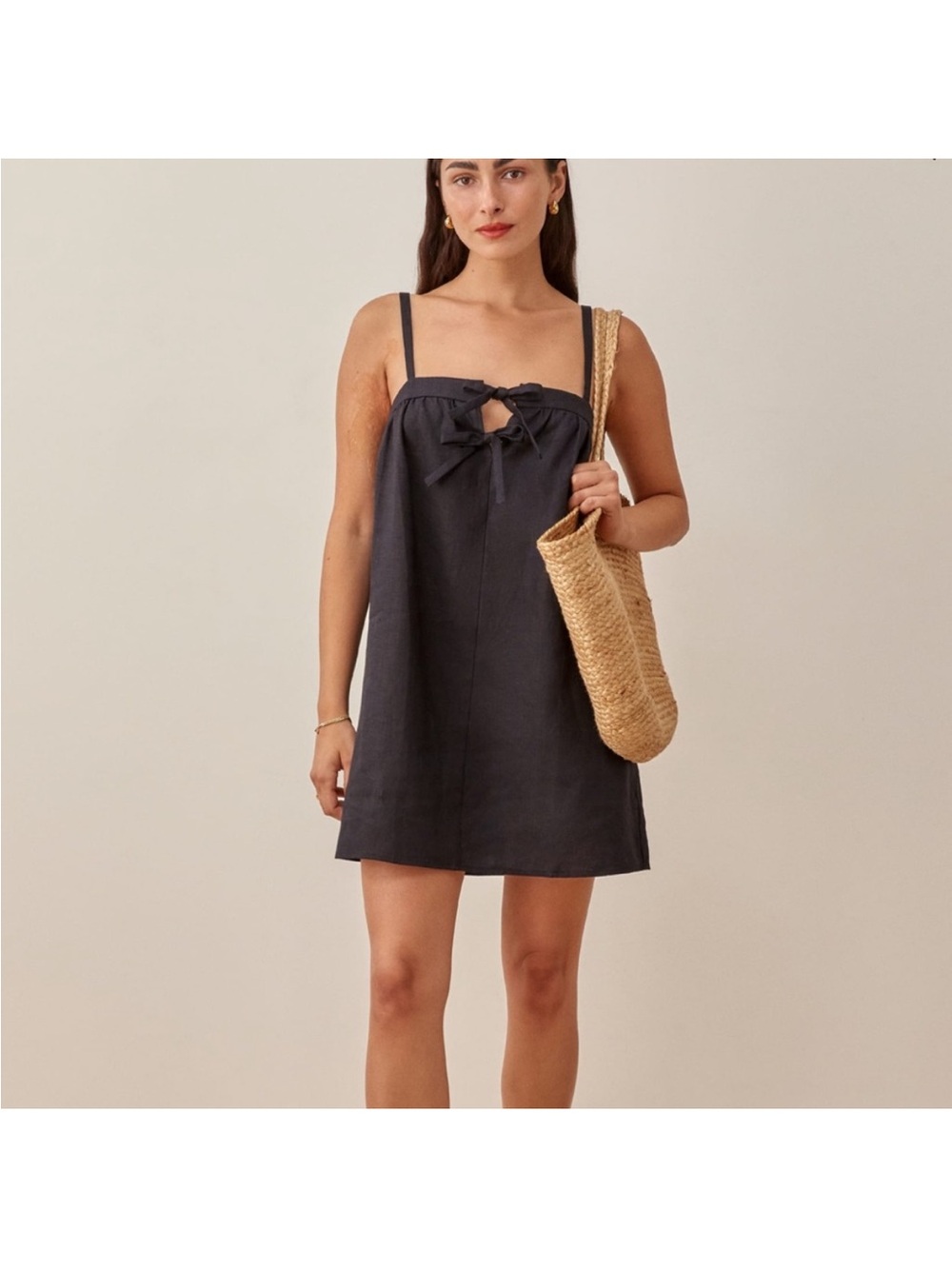 Reformation Winifred Bow Linen Mini Dress
